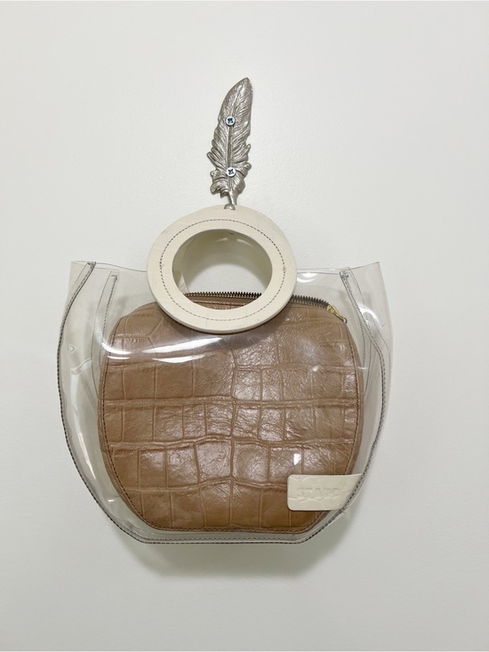 STAUD Handbags - STAUD Clear Tote with Tan Croc Pouch and White Round Handles